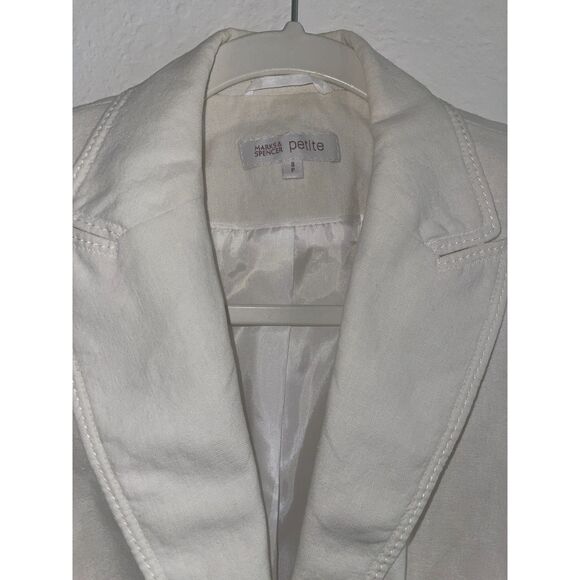 Marks & Spencer PETITE Cotton Rich Blazer 8 Petite Navy One-Button Stretch Lined - Picture 2 of 7